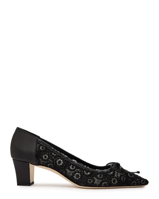 Manolo Blahnik Black Martebal 50 Lace And Satin Pumps