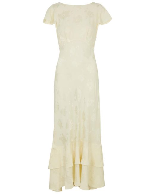 Rixo White Liberty Floral-jacquard Woven Midi Dress