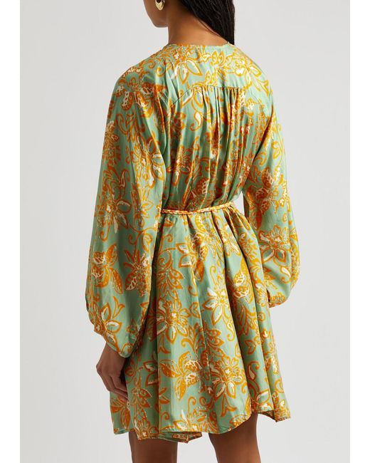 Hannah Artwear Yellow Gaia Printed Silk Mini Dress