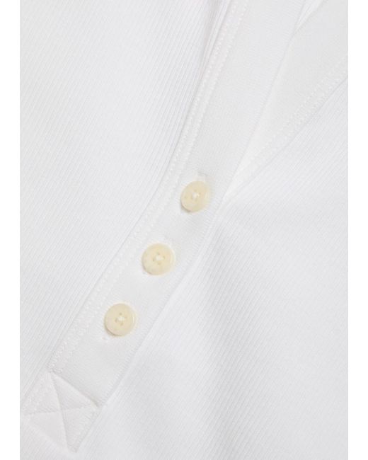 Veronica Beard White Reubian Ribbed Stretch-Cotton Top