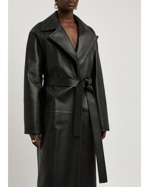 Loewe Black Belted Leather Coat Uk12