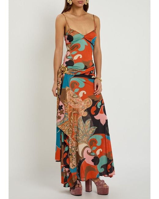 Etro Orange Printed Mesh-Jersey Maxi Dress