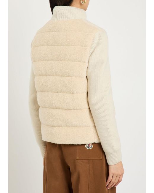 Moncler Natural Quilted Wool And Teddy Cardigan