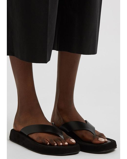 The Row Black Ginza Leather Flip Flops