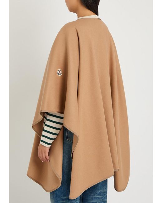 Moncler Natural Hooded Belted Wool-Blend Cape Coat