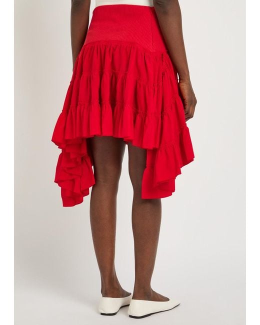 J.W. Anderson Red Ruffle Asymmetric Silk And Cotton-Blend Skirt