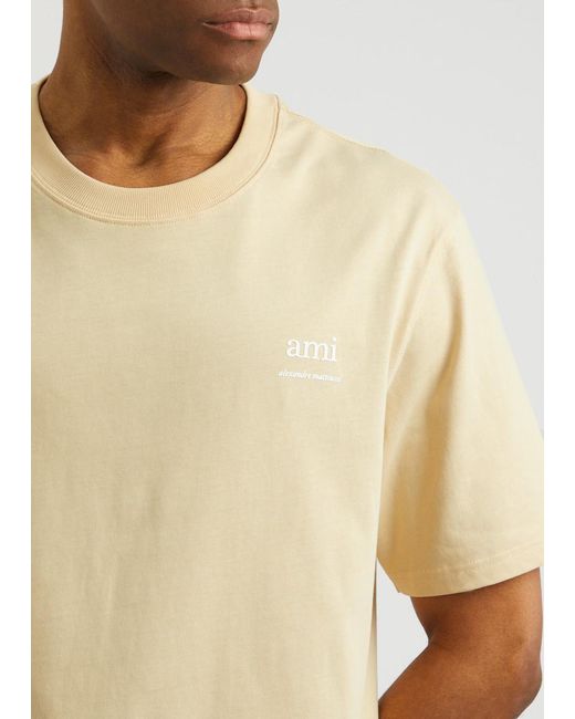 AMI White Logo-Print Cotton T-Shirt for men