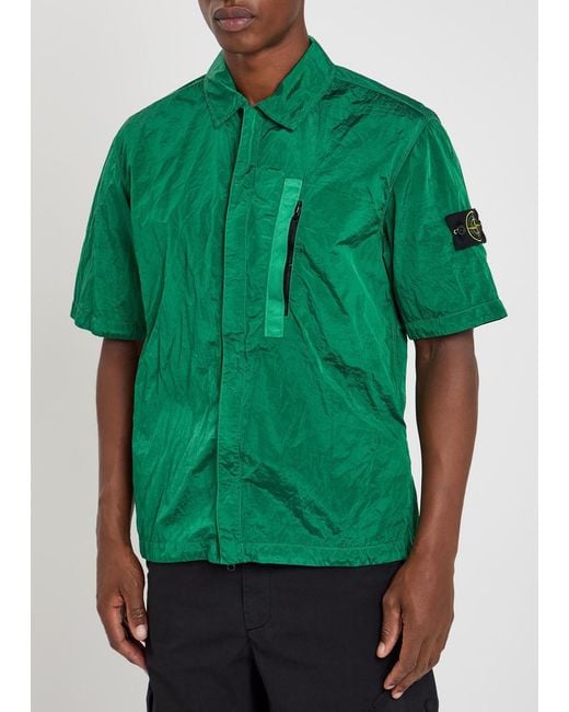 Stone Island Green Crinkled Nylon Overshirt for men