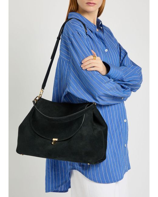 Totême Black T-Lock Suede Top Handle Bag