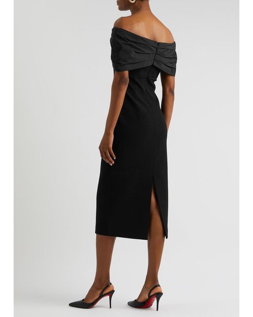 Rebecca Vallance Black Juliana Off-The-Shoulder Midi Dress