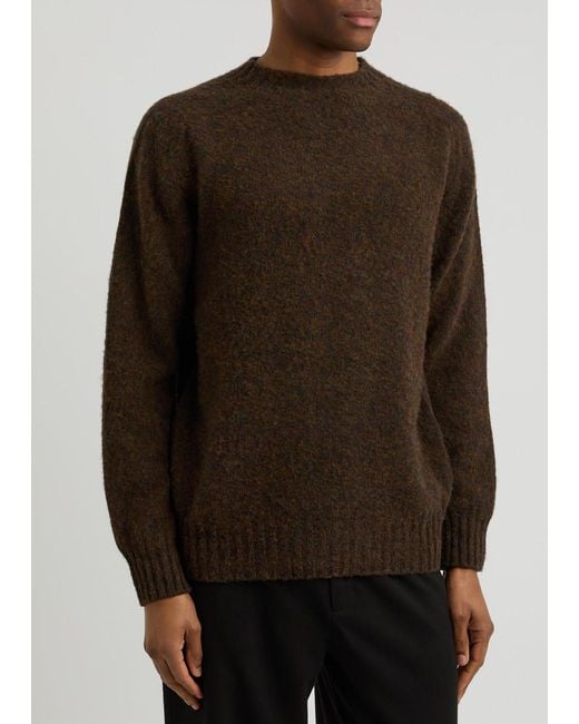 Sunspel Brown Shetland Wool Jumper for men