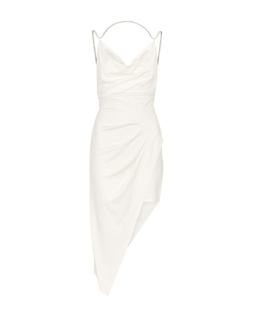 Alice + Olivia White Coral Embellished Satin-Jersey Midi Dress