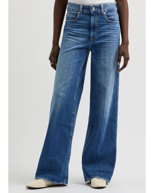 PAIGE Blue Sasha Distressed Wide-Leg Jeans