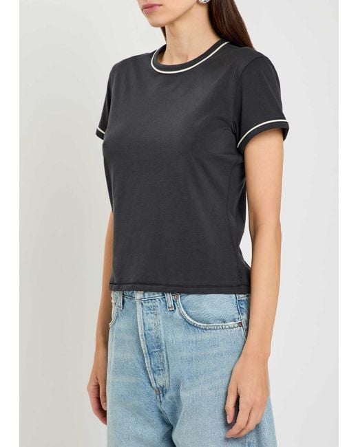 FRAME Black The Ringer Pipe-Trim Cotton T-Shirt