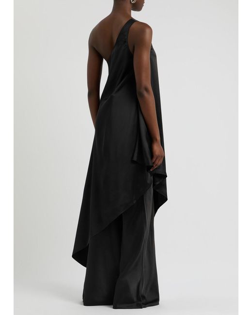 Norma Kamali Black One-Shoulder Asymmetric Satin Dress