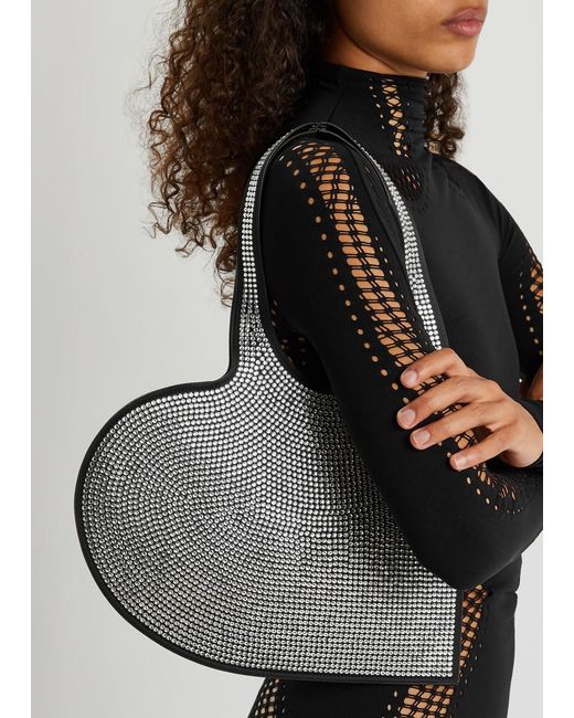 Coperni Black Crystal-embellished Mini Heart Leather Tote