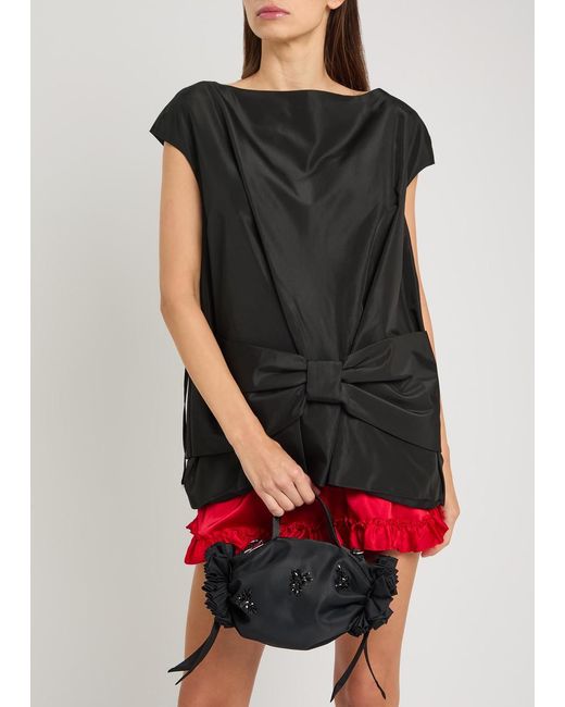 Simone Rocha Black Double Ribbon Rosette Mini Nylon Top Handle Bag