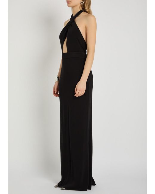 Nili Lotan Black Lita Halterneck Stretch-Jersey Gown