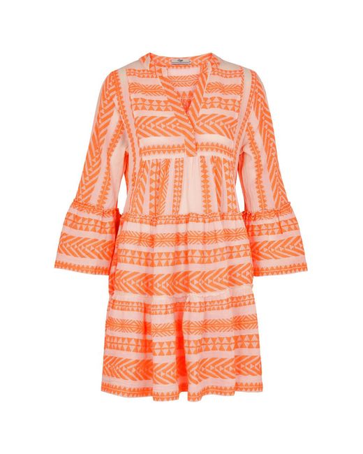 Devotion Orange Ella Embroidered Cotton-Blend Mini Dress