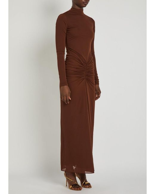 Ronny Kobo Brown Scorpio Ruched Tissue Jersey Maxi Dress