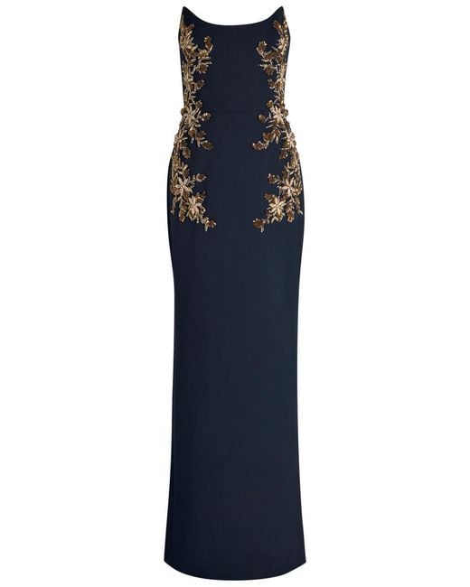 Rebecca Vallance Blue Orla Embellished Crepe Gown