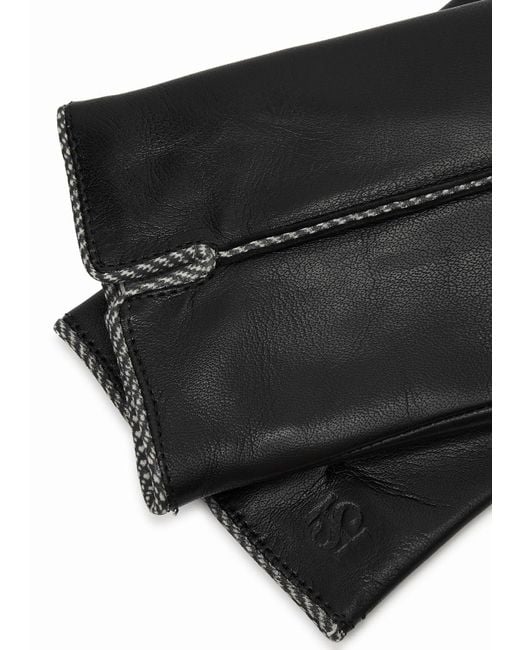 Handsome Stockholm Black Herringbone-trimmed Leather Gloves for men