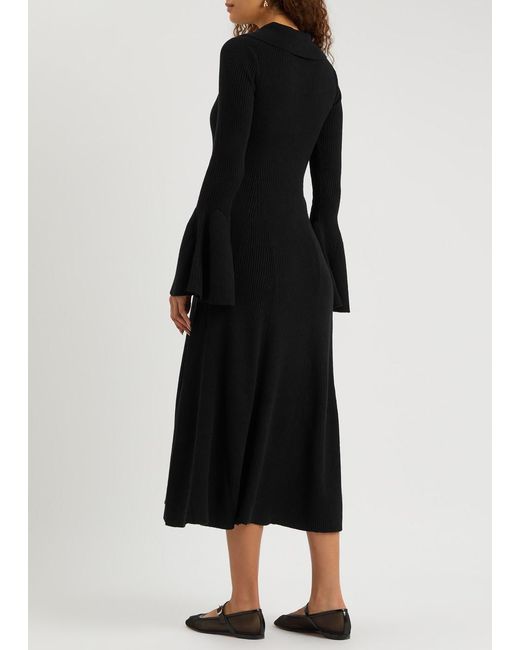 Palmer//Harding Black Assured Ribbed-knit Midi Dress