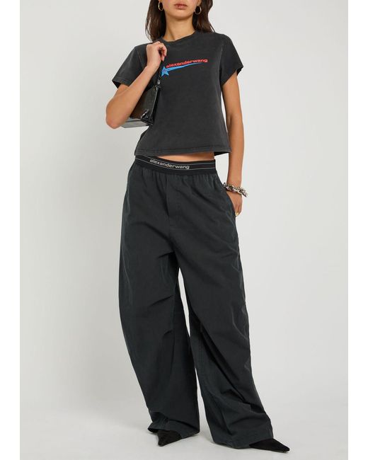 Alexander Wang Blue Logo Gathered Wide-Leg Trousers