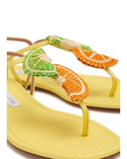 Aquazzura Yellow Citrus Sugar Appliquéd Woven Raffia Sandals
