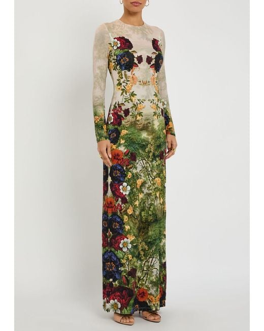 Alice + Olivia Green Delora Floral-Print Jersey Maxi Dress