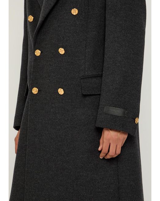 Versace Black Wool Double-Breasted Pea Coat for men