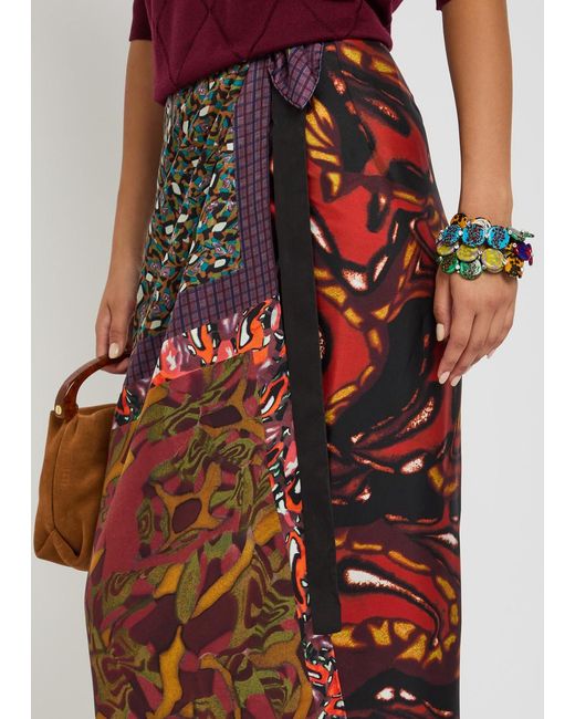 Dries Van Noten Multicolor Scarfy Printed Silk Midi Wrap Skirt