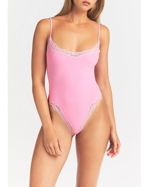 Skims Pink Lace-Trimmed Camisole Bodysuit