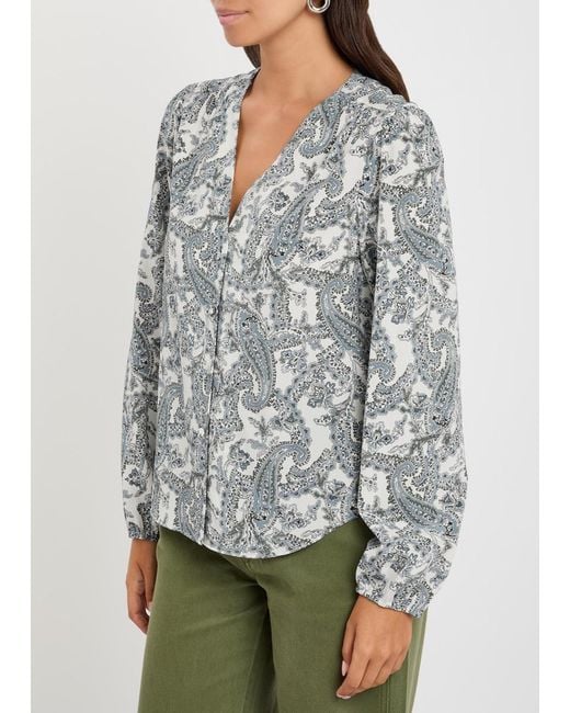 Veronica Beard Gray Farah Printed Silk-Blend Blouse