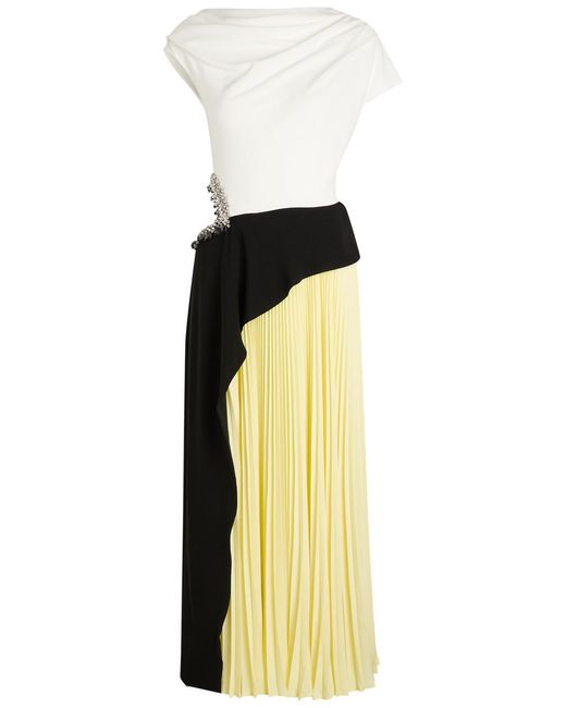 Jonathan Simkhai Andromeda Colour-Blocked One-Shoulder Crepe Maxi Dress in  Yellow | Lyst