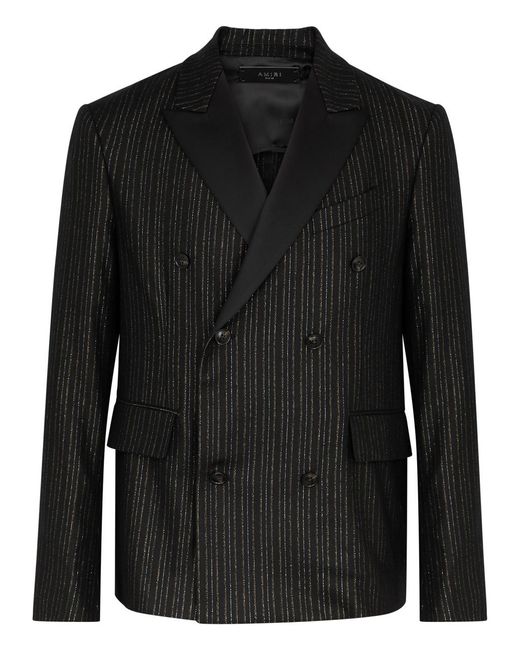 Amiri Black Metallic Pinstriped Wool-blend Blazer for men