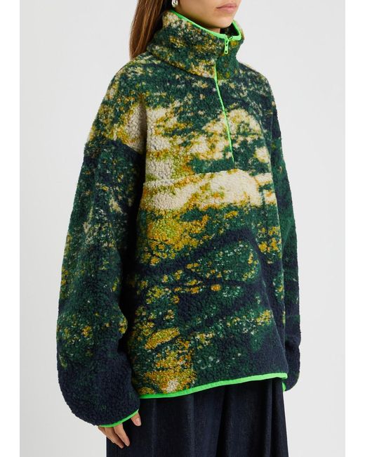 Conner Ives Green Printed Half-zip Fleece Sweatshirt