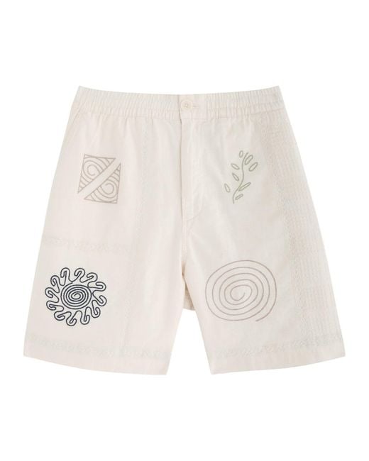 Wax London White Doodle Embroidered Cotton-Blend Shorts for men