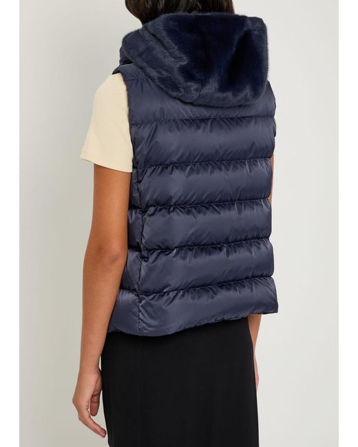 Herno Blue Quilted Hooded Shell And Faux Fur Gilet