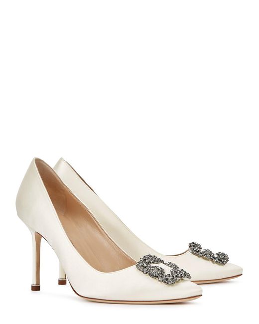 Manolo Blahnik Natural Hangisi 90 Silk-satin Pumps