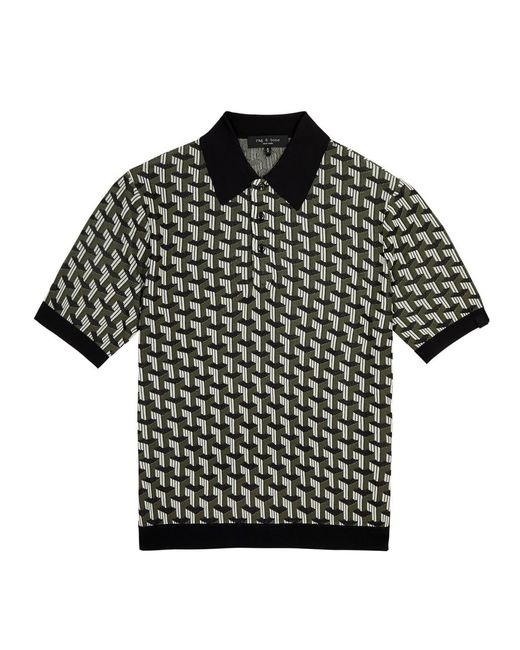 Rag & Bone Black Vaughn Geometric Knitted Polo Shirt for men