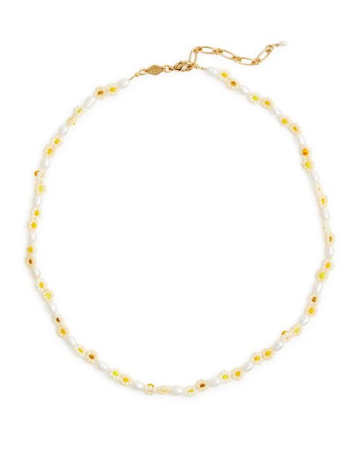 Anni Lu White Daisy Flower 18kt Gold-plated Beaded Necklace