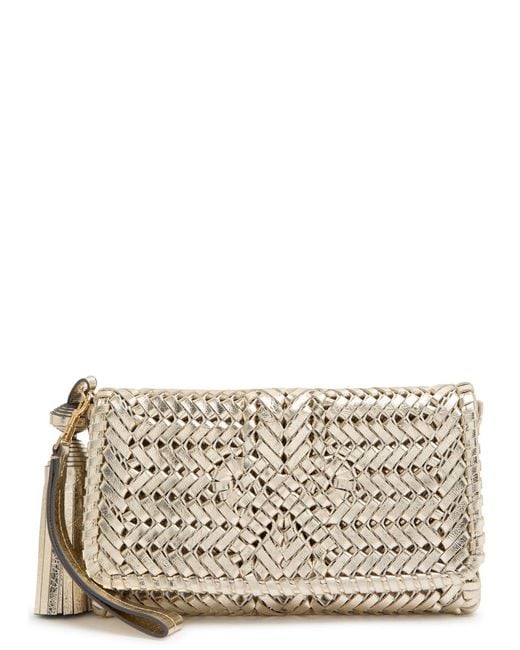 Anya Hindmarch The Neeson Tassel Woven Metallic Leather Clutch