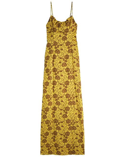 Dries Van Noten Yellow Dirios Floral-Jacquard Satin Maxi Dress