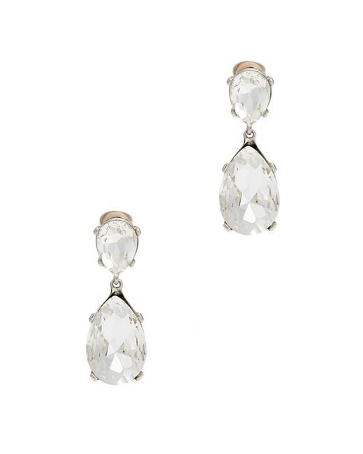 Kenneth Jay Lane White Crystal Rhodium-plated Clip-on Drop Earrings