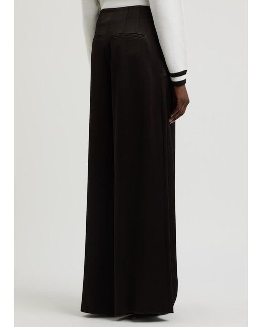 Alice + Olivia Black Eloise Wide-Leg Satin Trousers