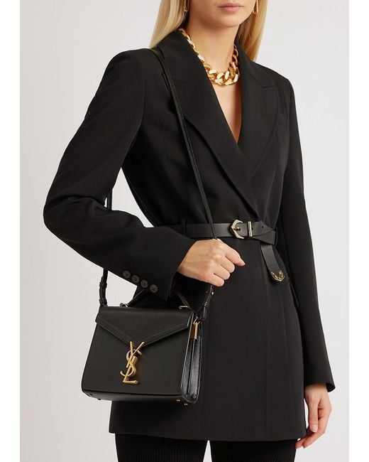 Saint Laurent Black Cassandra Mini Leather Top Handle Bag