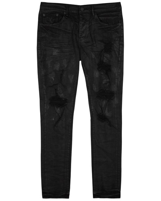 Purple Black Oil Spill Distressed Slim-leg Jeans for men