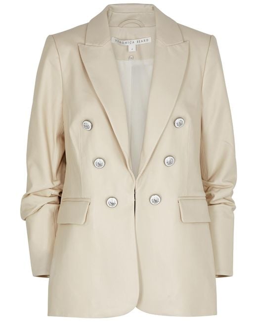 Veronica Beard Beacon Dickey Faux Leather Blazer in Natural | Lyst