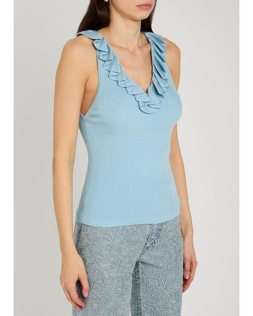 Alice + Olivia Blue Marnie Ruffled Knit Top